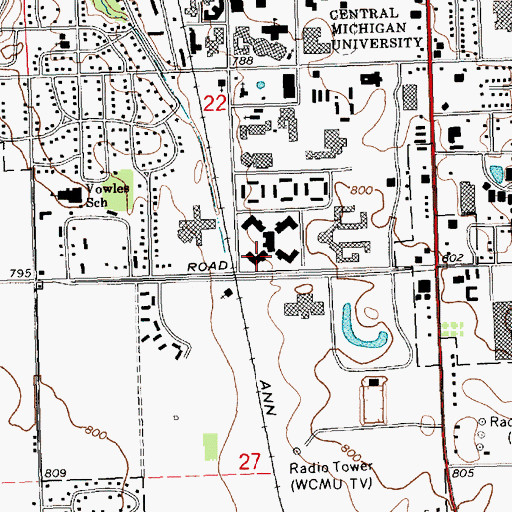 Topographic Map of Beddow Hall, MI