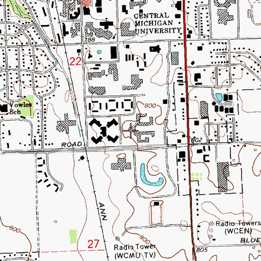 Topographic Map of Woldt Dining Commons, MI