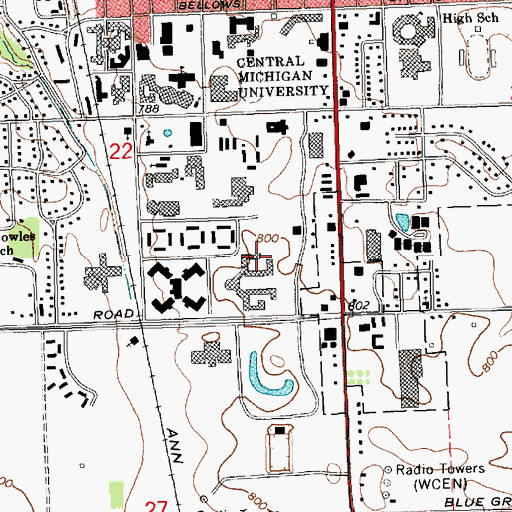 Topographic Map of Woldt Hall, MI
