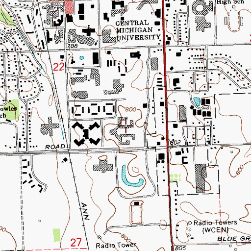 Topographic Map of Emmons Hall, MI