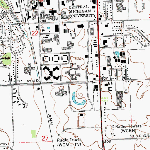 Topographic Map of Saxe Hall, MI