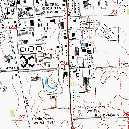 Topographic Map of Central Michigan University Welcome Center, MI