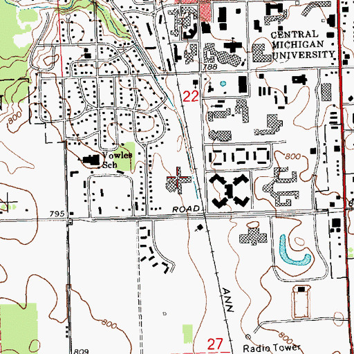 Topographic Map of Campbell Hall, MI
