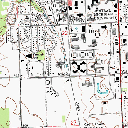 Topographic Map of Wheeler Hall, MI