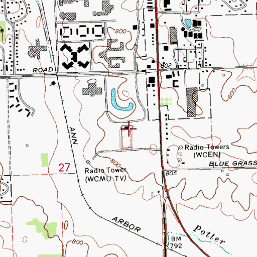 Topographic Map of Kelly/Shorts Stadium, MI