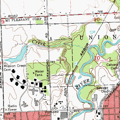 Topographic Map of Mission Creek Woodland Park, MI