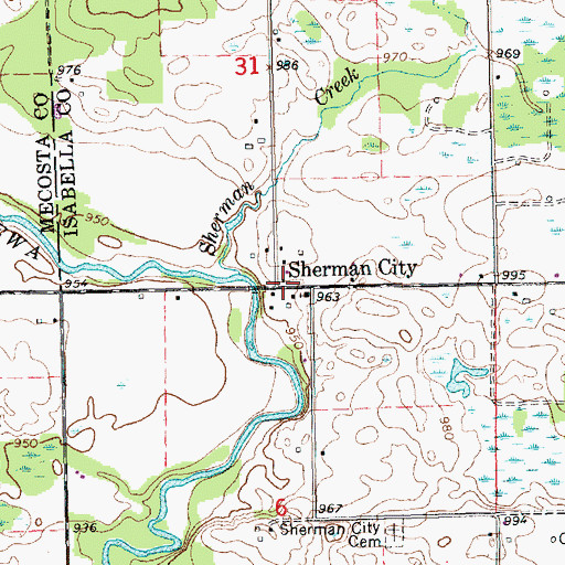 Topographic Map of Sherman City Post Office (historical), MI