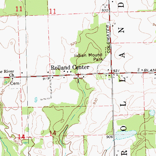 Topographic Map of Rowland Post Office (historical), MI