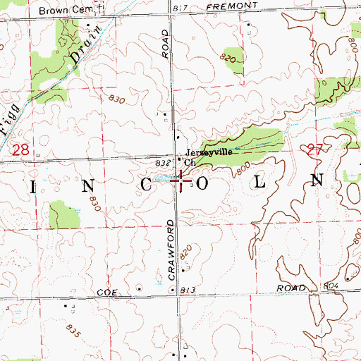 Topographic Map of Jerseyville Post Office (historical), MI