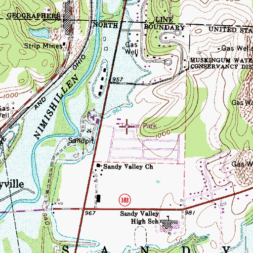 Topographic Map of Sandy Valley Estates, OH