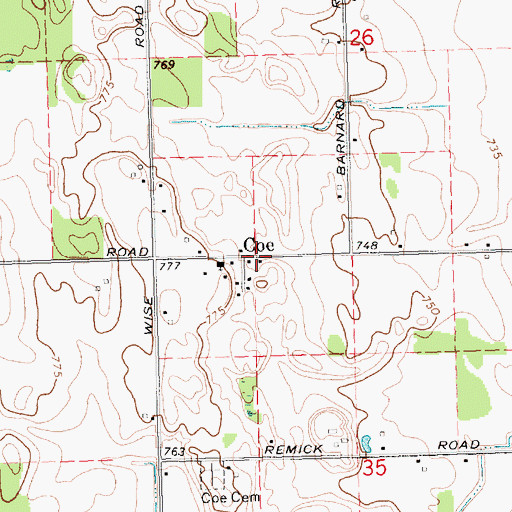 Topographic Map of Coe Post Office (historical), MI