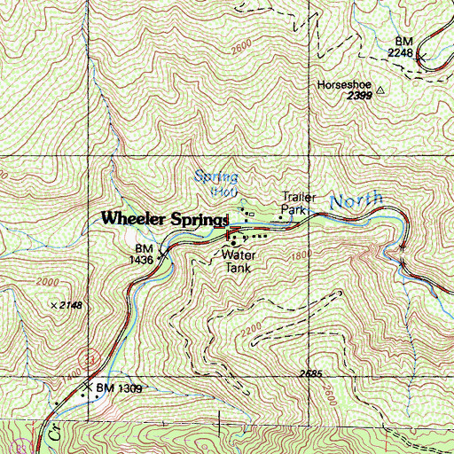 Topographic Map of Wheeler Springs, CA