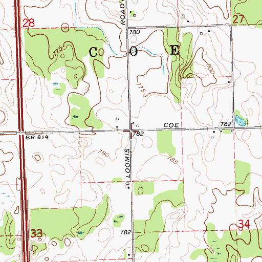 Topographic Map of Cahoon Post Office (historical), MI