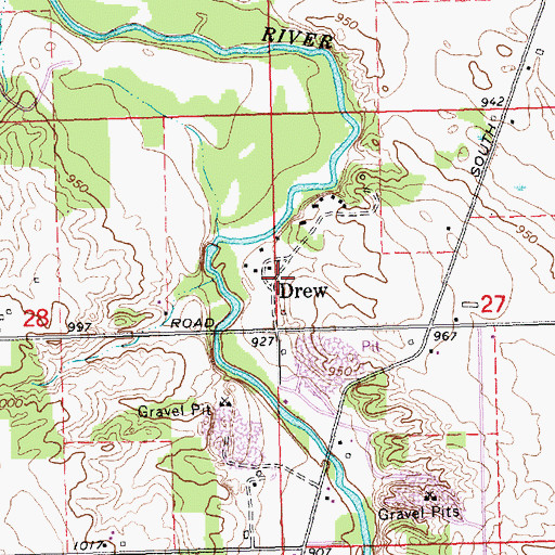Topographic Map of Drew Post Office (historical), MI