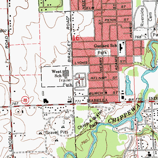 Topographic Map of Mount Pleasant Mobile Home Village, MI