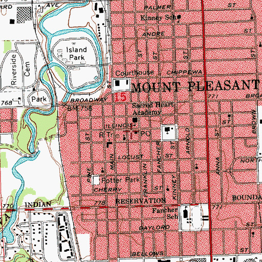 Topographic Map of Veterans Memorial Public Library, MI