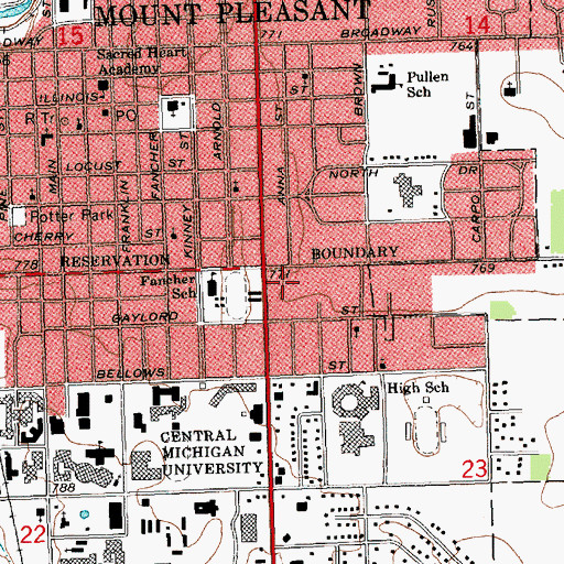 Topographic Map of Mount Pleasant Police Department, MI