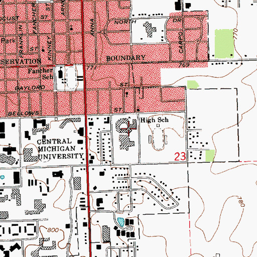 Topographic Map of Mount Pleasant High School, MI