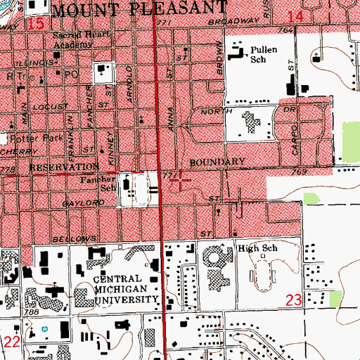 Topographic Map of Mount Pleasant Fire Department, MI