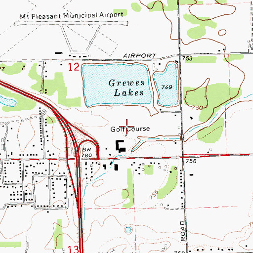 Topographic Map of Holiday Greens Golf Course, MI