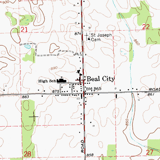 Topographic Map of Beal City Elementary School, MI