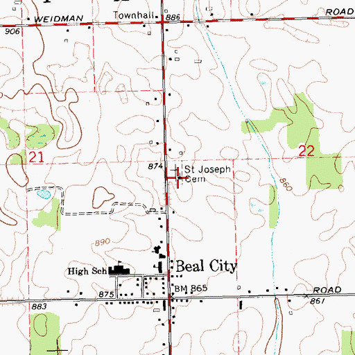 Topographic Map of Saint Joseph Church-Beal City, MI