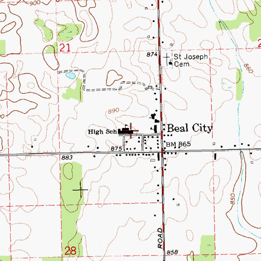 Topographic Map of Beal City High School, MI