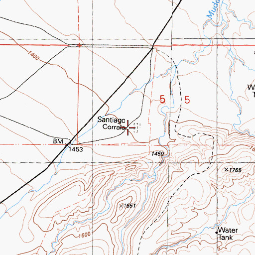 Topographic Map of Santiago Corrals, CA