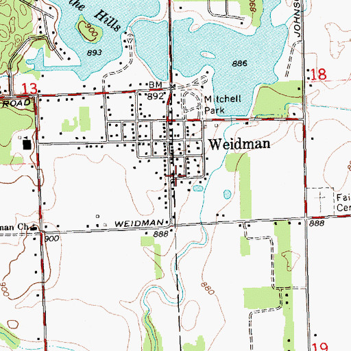 Topographic Map of Weidman United Methodist Church, MI