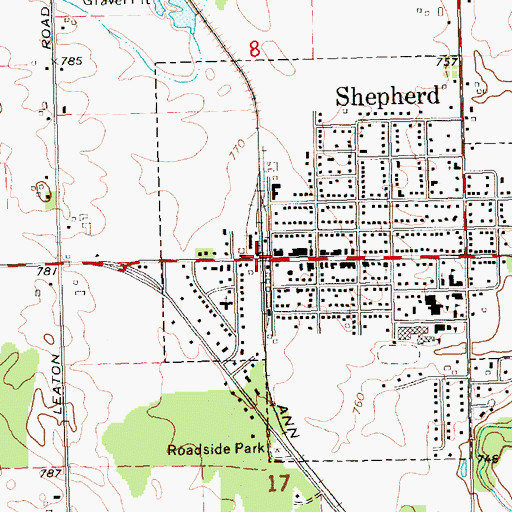 Topographic Map of Shepherd Clinic, MI