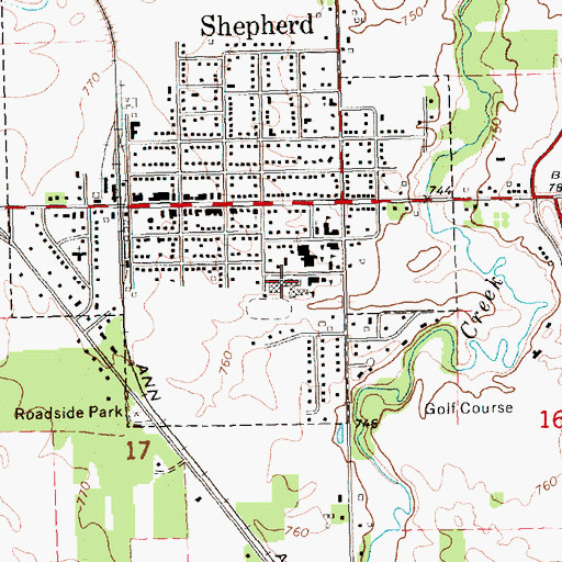 Topographic Map of Shpeherd Middle School, MI