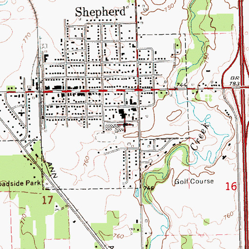 Topographic Map of Shepherd High School, MI