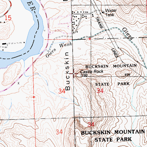 Topographic Map of Castle Rock, AZ