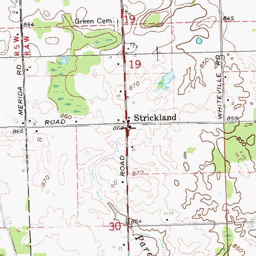 Topographic Map of Strickland Baptist Church, MI