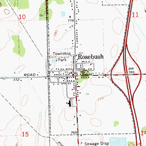 Topographic Map of Rosebush Post Office, MI