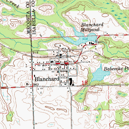 Topographic Map of Blanchard Post Office, MI