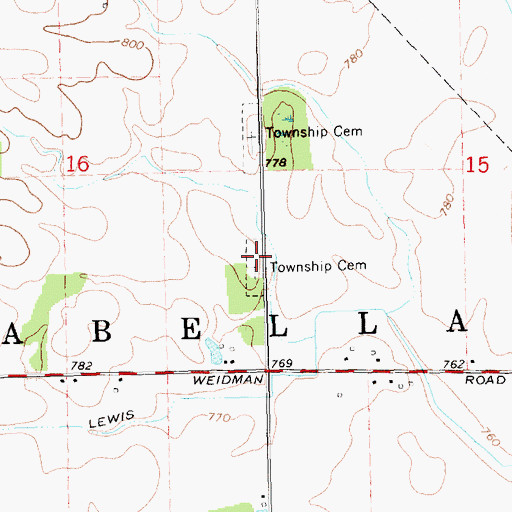 Topographic Map of Woodland Cemetery, MI