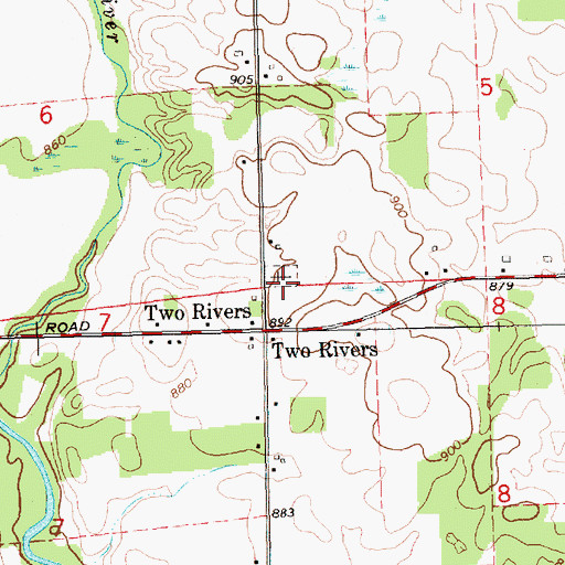 Topographic Map of Two Rivers Cemetery, MI