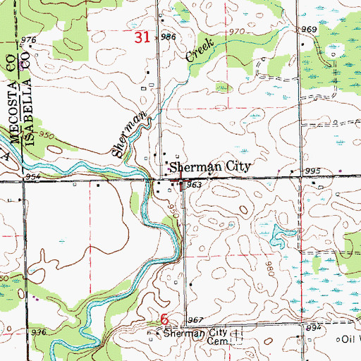 Topographic Map of Sherman City Historical Marker, MI