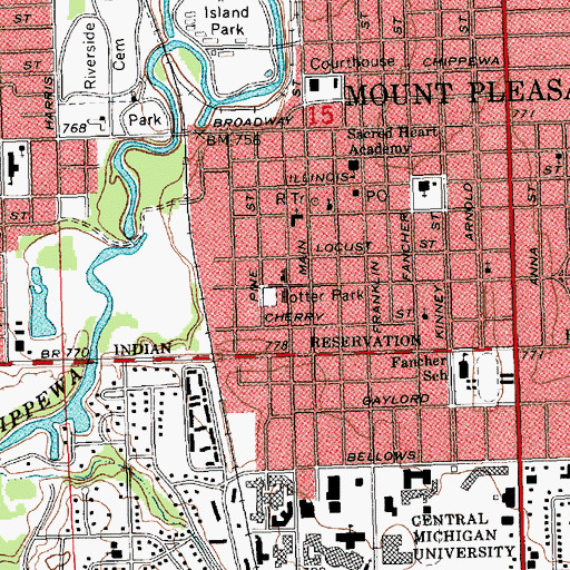 Topographic Map of Saint John's Episcopal Church Historical Marker, MI