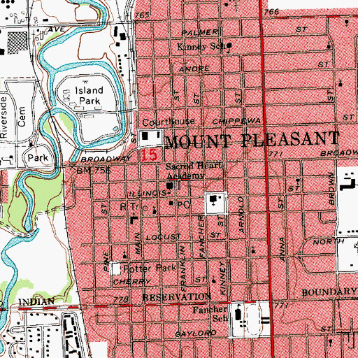 Topographic Map of Sacred Heart Academy Historical Marker, MI