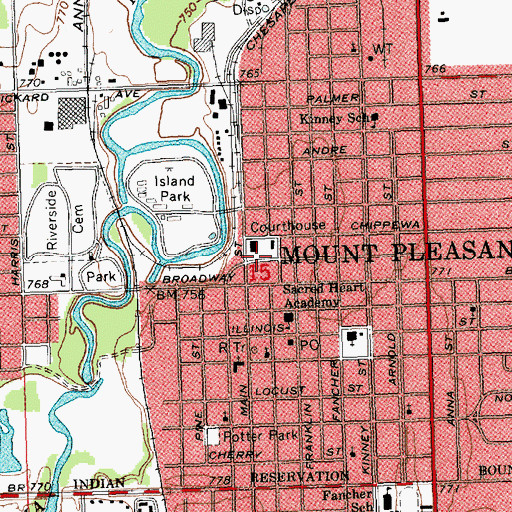 Topographic Map of Isabella County Seat Historical Marker, MI