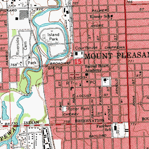 Topographic Map of Central Michigan University Historical Marker (historical), MI