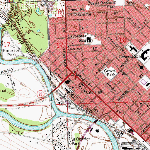 Topographic Map of Midland City Hall, MI