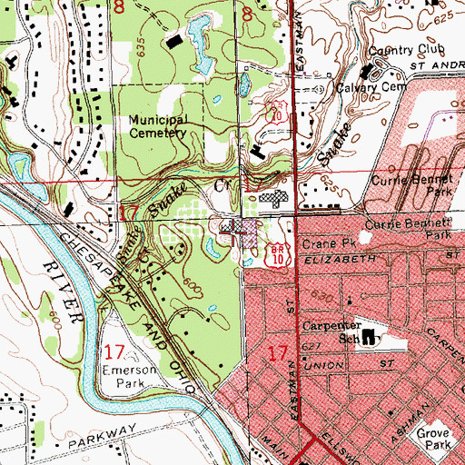 Topographic Map of Alden B Dow Museum of Science, MI
