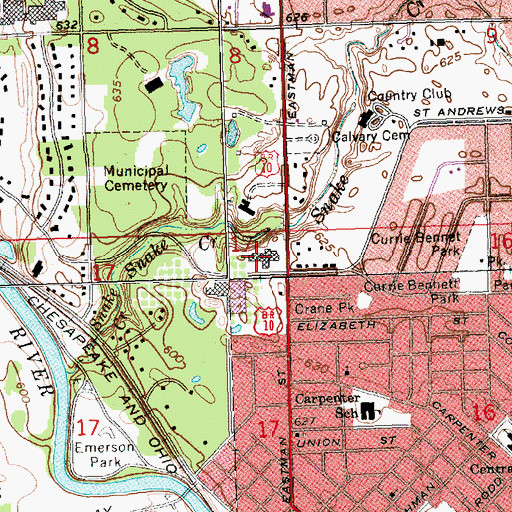Topographic Map of Grace A Dow Memorial Library, MI