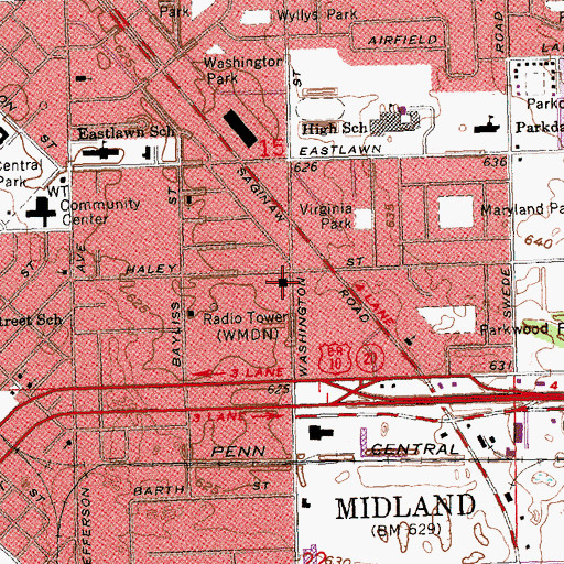 Topographic Map of Midland Fire Department Station 1 Headquarters, MI