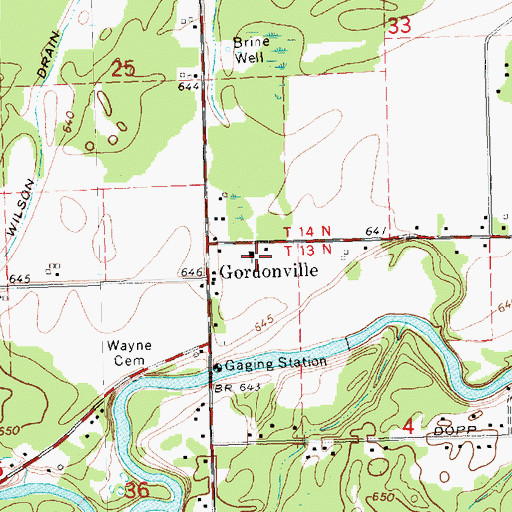 Topographic Map of Gordonville United Methodist Church, MI