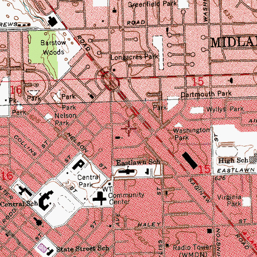 Topographic Map of Midland Post Office, MI