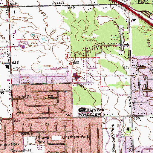 Topographic Map of Adams Elementary School, MI